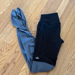 ALO Goddess Black and Gray Colorblock Leggings